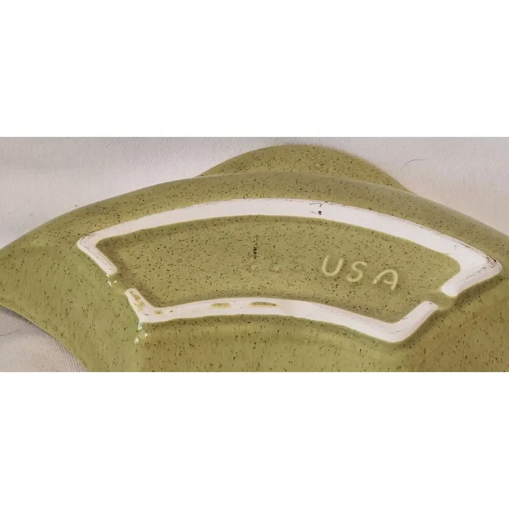 Vtg California‎ Pottery USA Lazy Susan Green Speckled Ceramic Dish 225